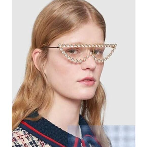 Vintage Cat Eye Sunglasses Trendy 2024 Fashion Rhinestone Clear Shades Bling NEW - Picture 3 of 6